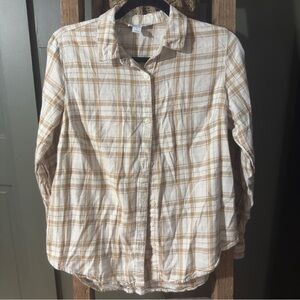 Old Navy Beige & Cream Plaid Button-Down Shirt – Size M